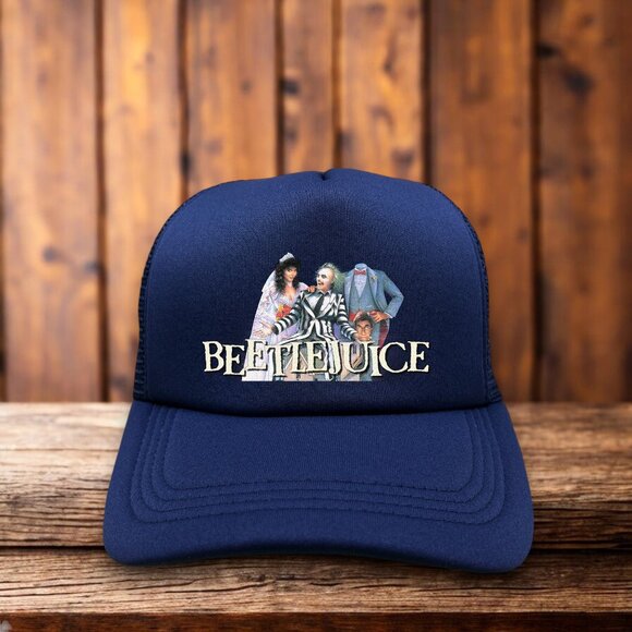 Beetlejuice Unisex Trucker Hat Blue Snapback 80s Horror Comedy Baseball Cap - Picture 1 of 4